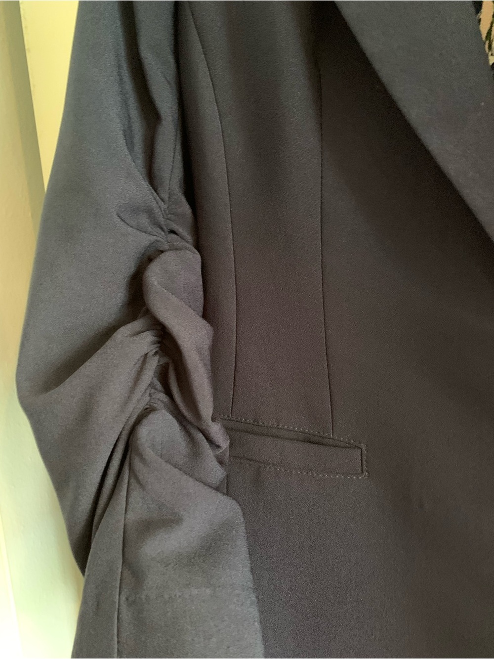 Skies Are Blue ruched 3/4 sleeve blazer-navy - Picture 5 of 6